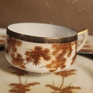 Asain Fall Leaves Teacups And Bread Plates, Vintage